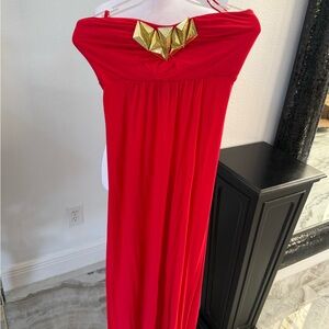 Red Strapless Dress with Gold Accent